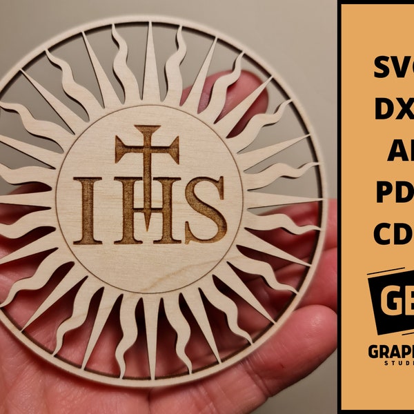 First communion host IHS svg dxf laser cut file.