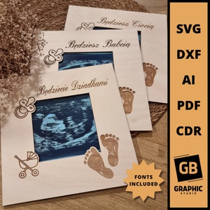 Houten baby scan pasgeboren fotolijst standaard svg dxf. Mijn eerste jaar.