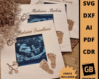 Wood baby scan newborn photo frame stand svg dxf.