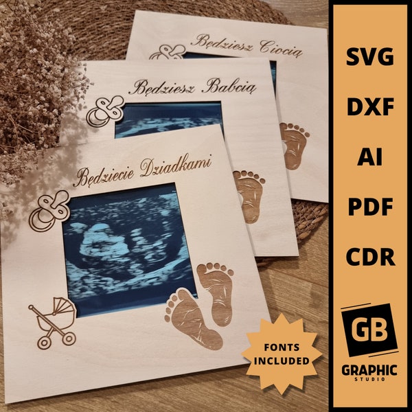 Wood baby scan newborn photo frame stand svg dxf.