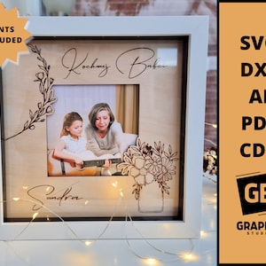 Portafotos de madera para abuela y mamá, marco de flores, soporte cortado con láser svg dxf.