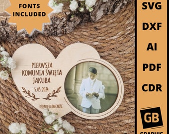 Thanks to First Holy Communion whith photo the guests souvenir dxf svg ai pdf cdr laser cut.