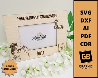 First Holy Communion souvenir photo frame girl and boy svg dxf.
