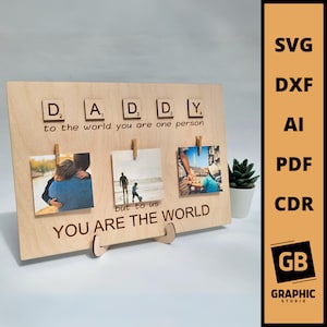 木製フォトフレーム、写真ホルダー、レーザーカット SVG、DXF。