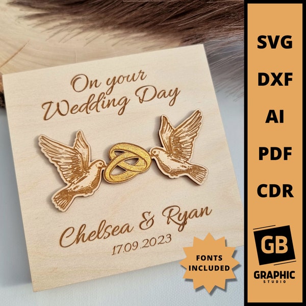 Personalized wooden wedding box, bride memorial gift svg dxf.