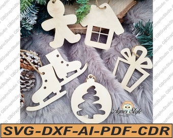 Christmas wooden decoration ornament balls bauble svg dxf, for christmas tree gifts for family and friends svg and dxf to laser cut