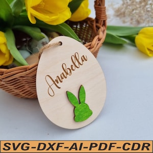 Conejito de Pascua personalizado en formato SVG, DXF, CDR, cortado con láser. Fuentes incluidas.