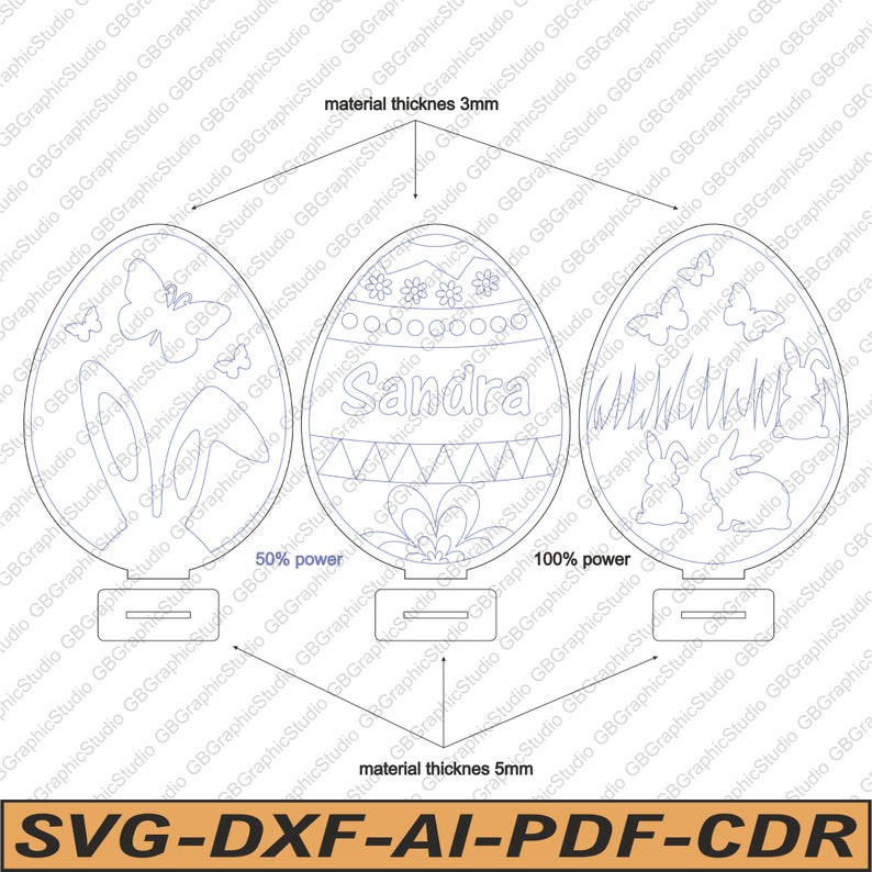 Personalised easter eggs stand DIY paint coloring kit decorations laser cut dxf svg pdf ai cdr