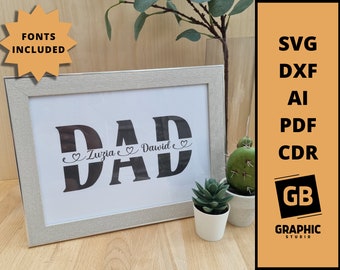 Dad split name frame svg dxf, fathers day gifts svg dxf.