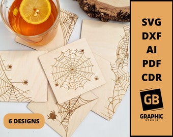 Halloween spider web cobweb coasters svg dxf pdf.