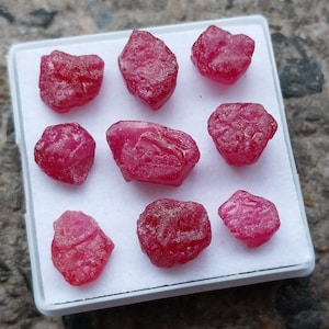 Raw Pink Ruby GlassFilled 9 Piece Lot 54 Carat: 7x8 to 7.5x14 mm Raw Rough Gemstones