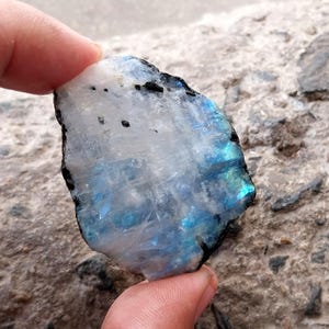 255 Carats White Moonstone Rough: Untreated Natural Blue Rainbow fire Gemstone, 48x41x18 MM