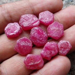 Raw Pink Ruby GlassFilled 9 Piece Lot 81 Carat: 10.5x11 to 14x14.5mm Raw Rough Gemstones