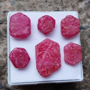 49 Carat 10x11 to 14x21 MM Natural Pink Red Color Ruby GlassFilled 6 Piece Lot Raw Rough Gemstones