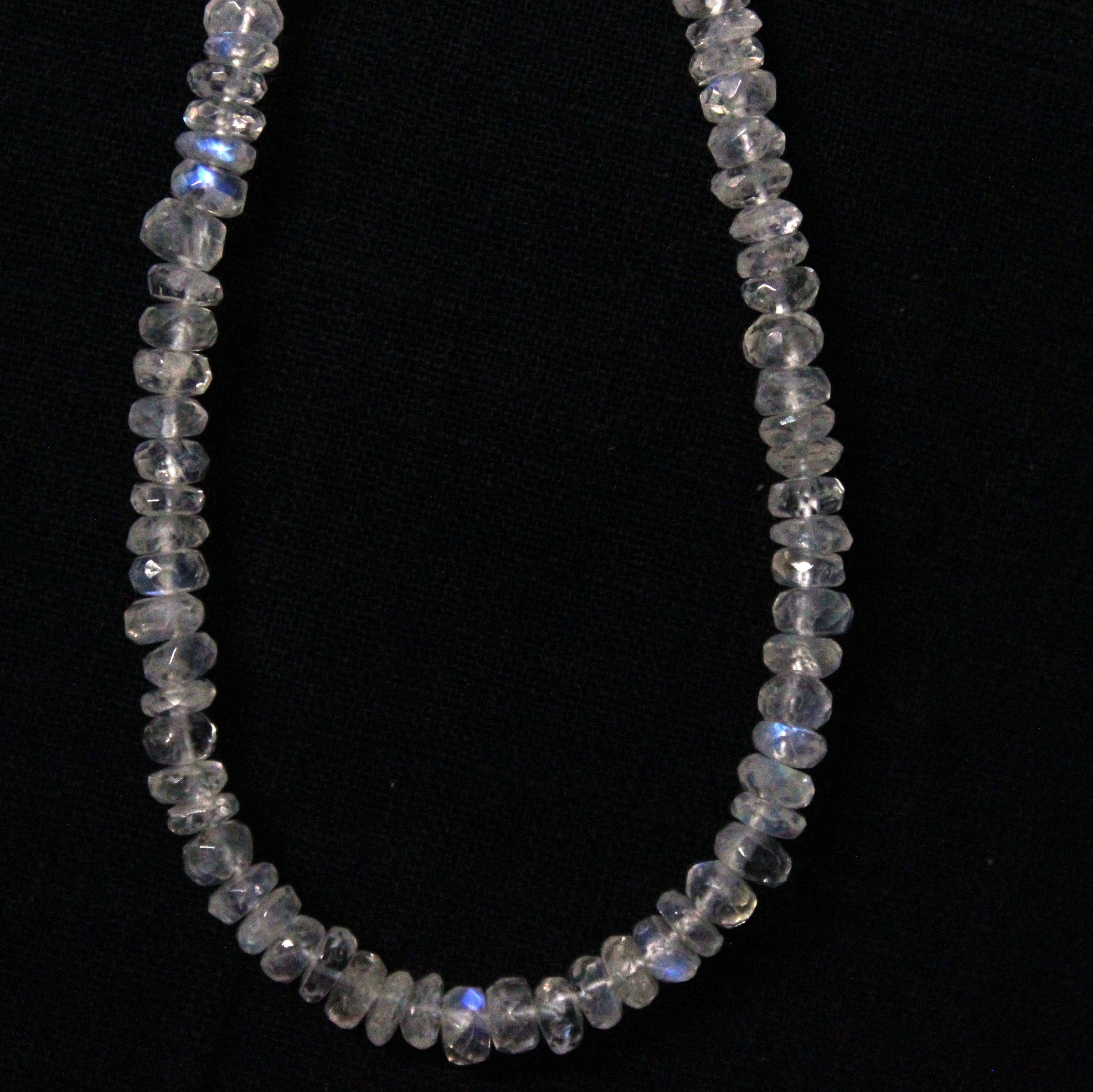 33 Carat 5 MM Natural Faceted Blue Fire Rainbow Moonstone Roundel Shape 8 Inch Strand Beads For Necklace Jewellery