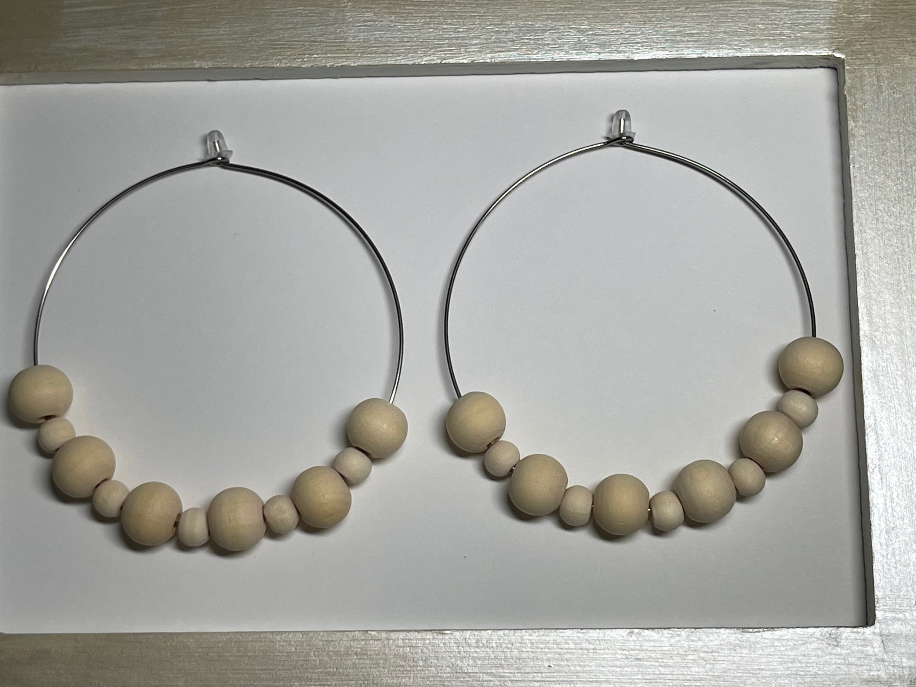 Alternating Natural Wood Bead Earrings Etsy