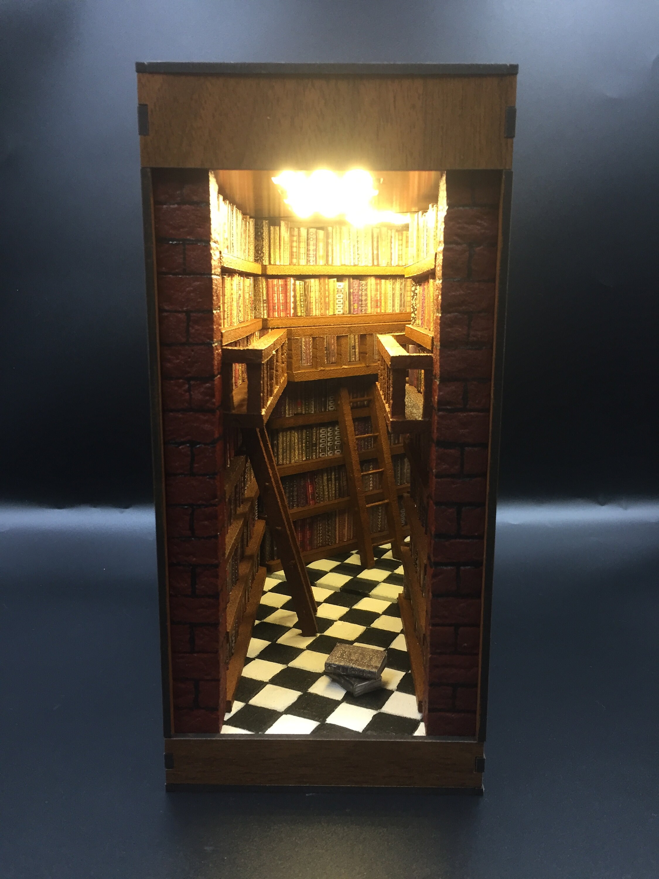 library book nook, library shelf insert, miniature library, library diorama
