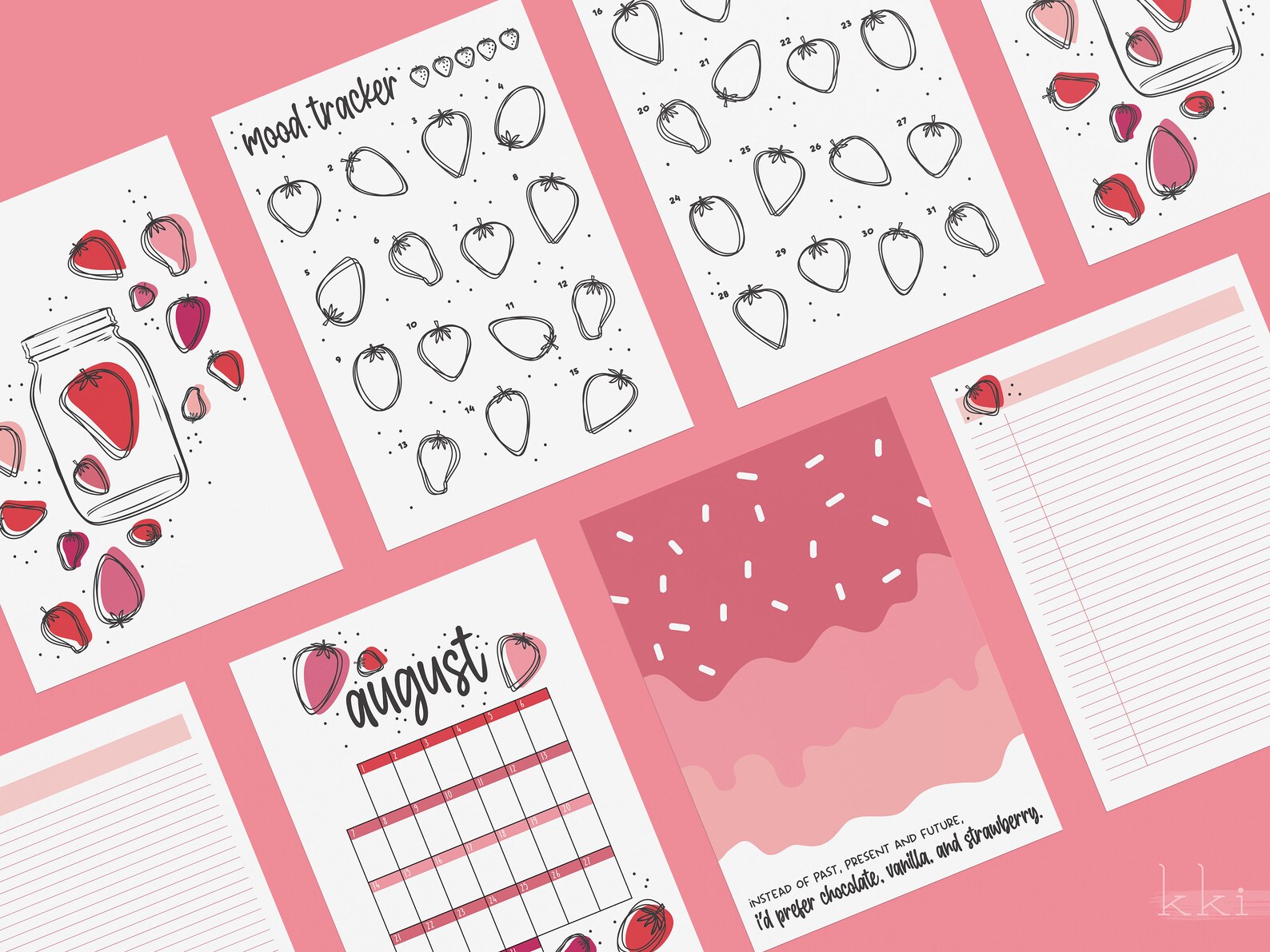 Strawberry Bullet Journal Printable Planner Pages August - Etsy México