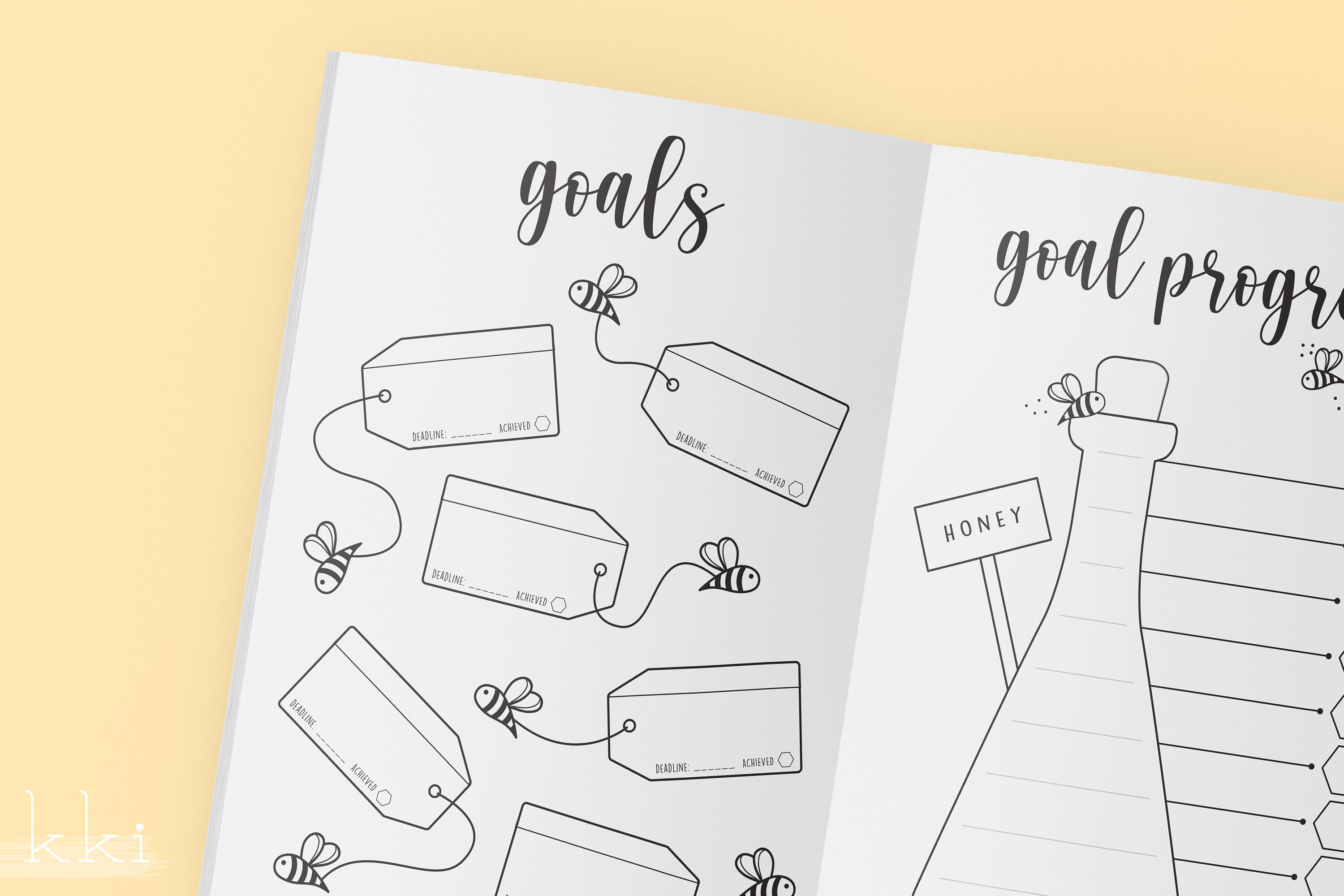 Blank Bumble Bee Goal Planner Sheets | Printable Pages | Bullet Journal ...