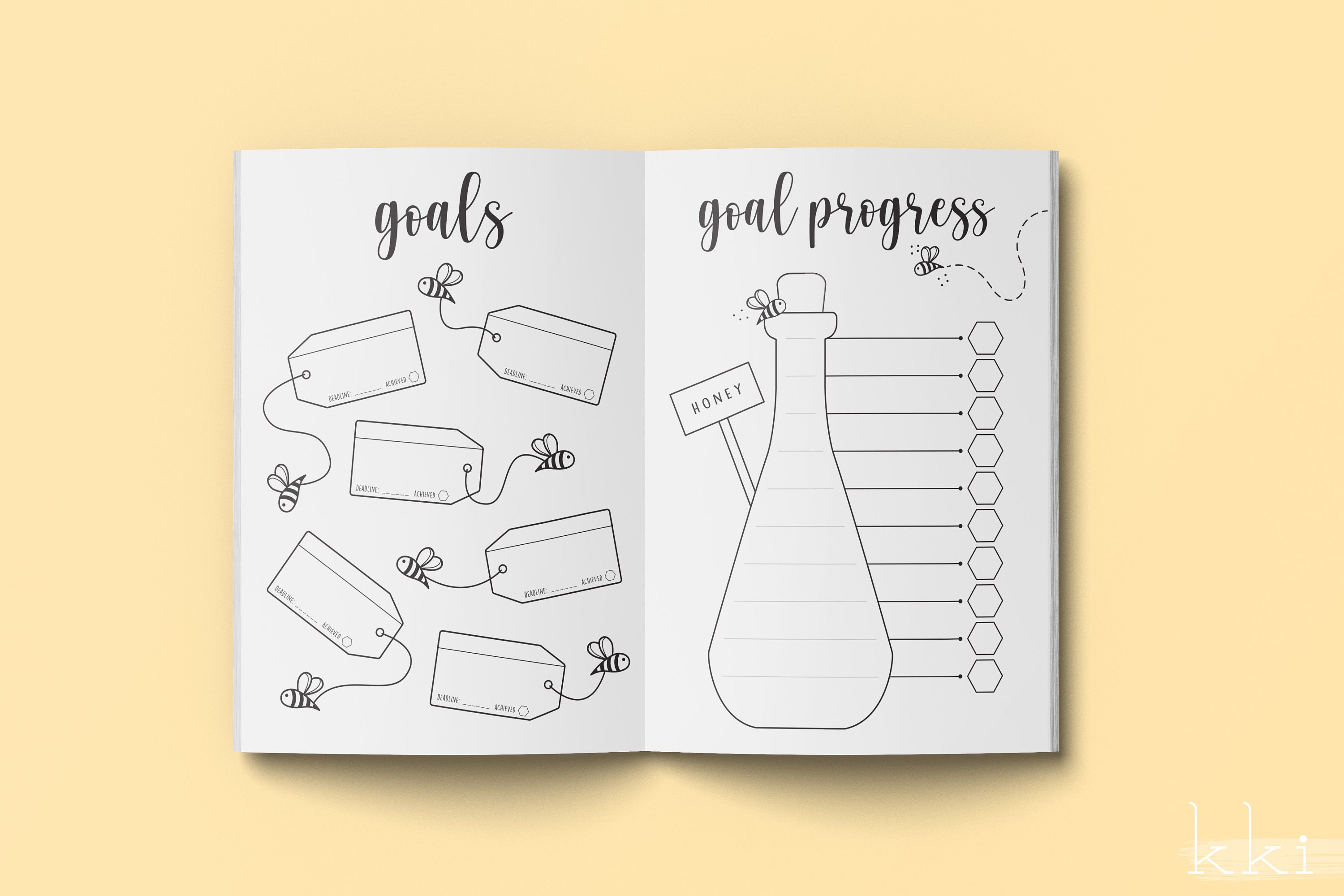 Blank Bumble Bee Goal Planner Sheets | Printable Pages | Bullet Journal ...