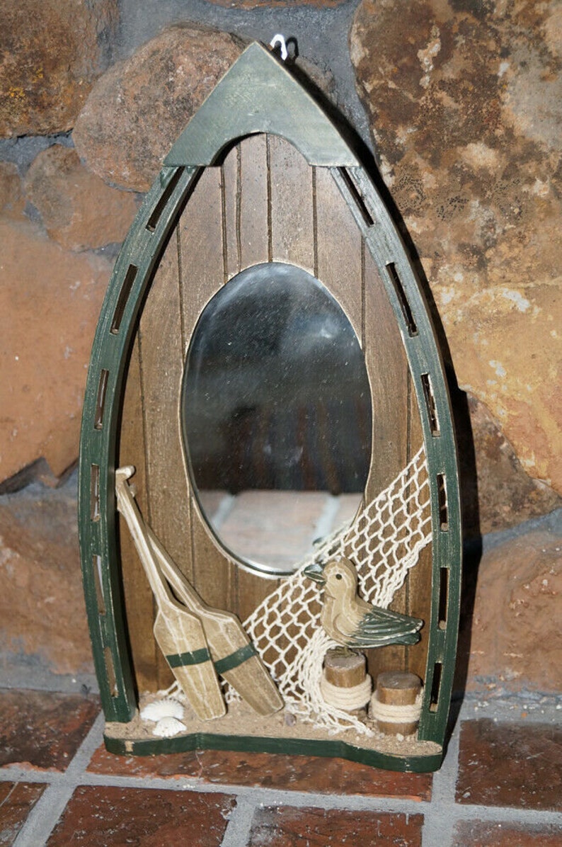 Bateau mural en bois fait à la main avec miroir image 2