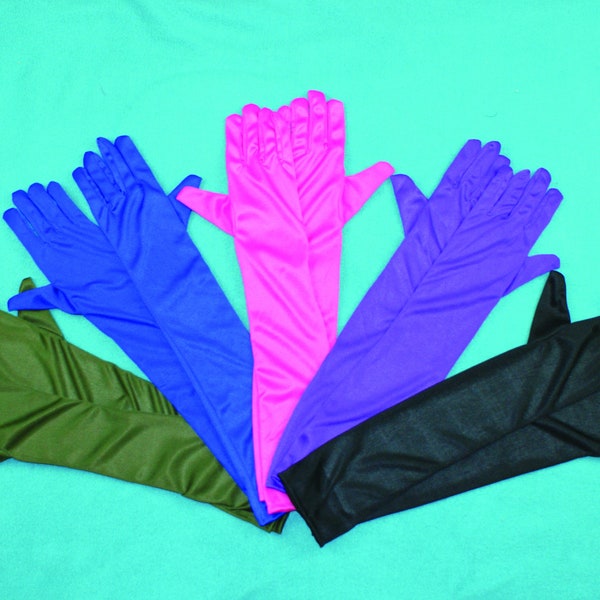 Long Stretch Satin Cloth Party Finger Gloves 20" Evening Cocktail Gloves