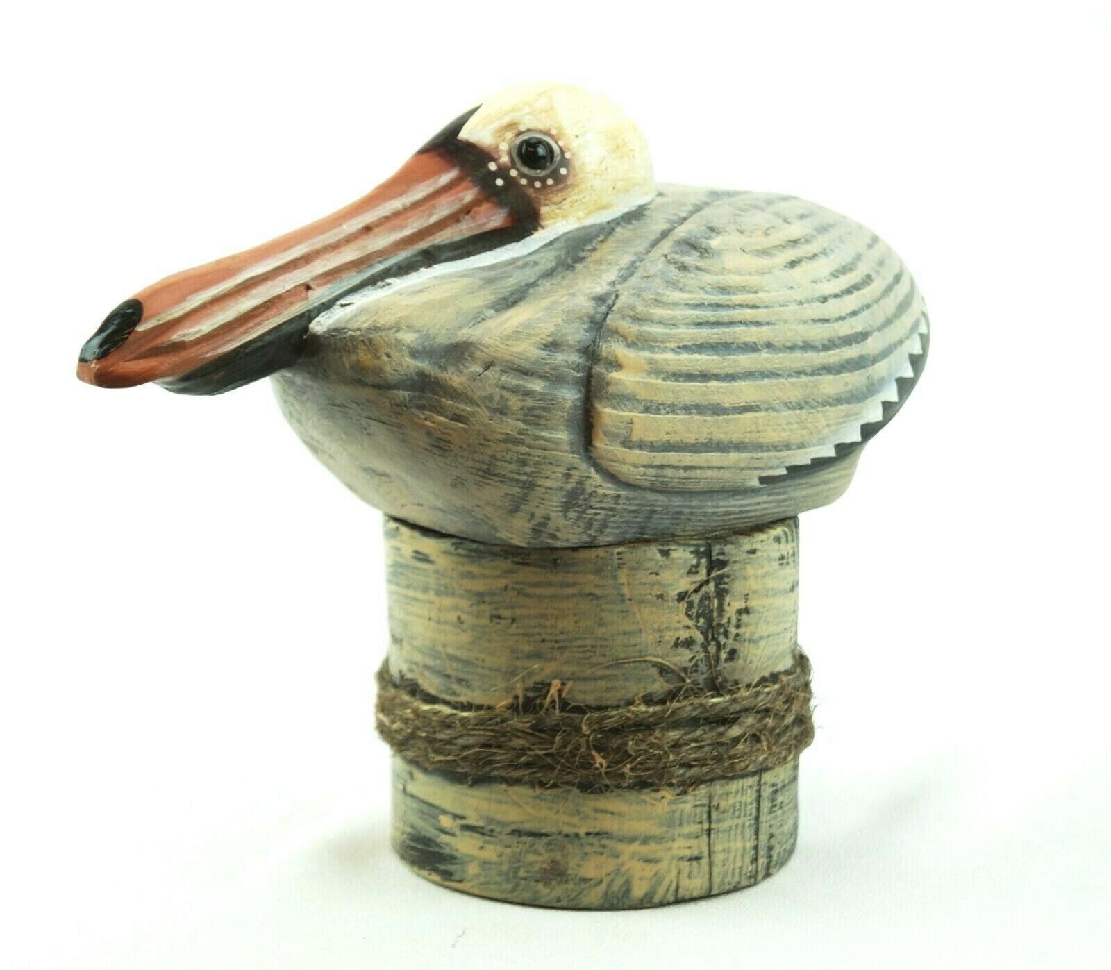 Hand Carved Wood Pelican Statue Home Decor Etsy