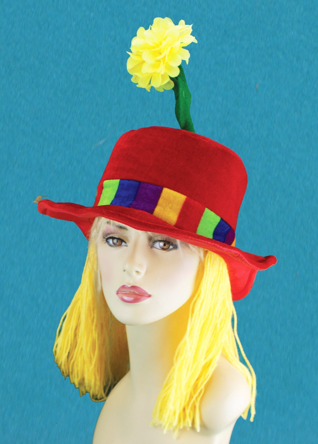 Clown Hat With Flower and Hair Clown Costume Hats - Etsy