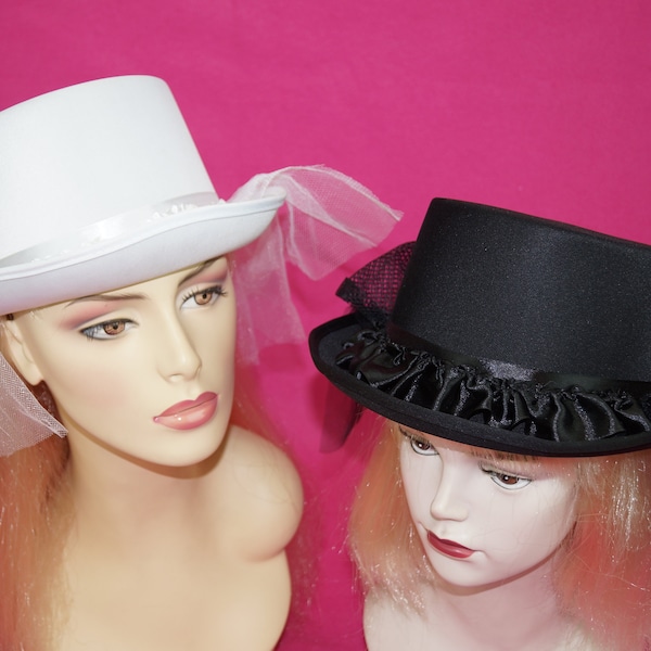 Victorian Deluxe Party Top Hat Costume Top Hat with Veil Black White