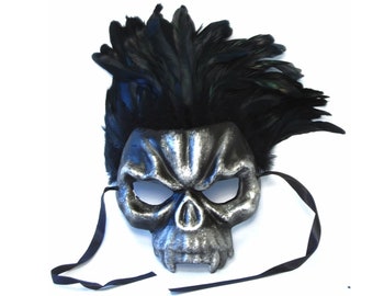 Witch Doctor Mask Skull Face Mask with Feathers Halloween Voodoo Mask