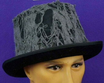 Tattered Web Top Hat with Netting Voodoo Witch Doctor Hat