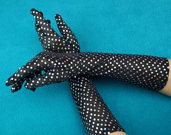 Black Long Sequin Dress Gloves Evening Party Cocktail Fancy Gloves