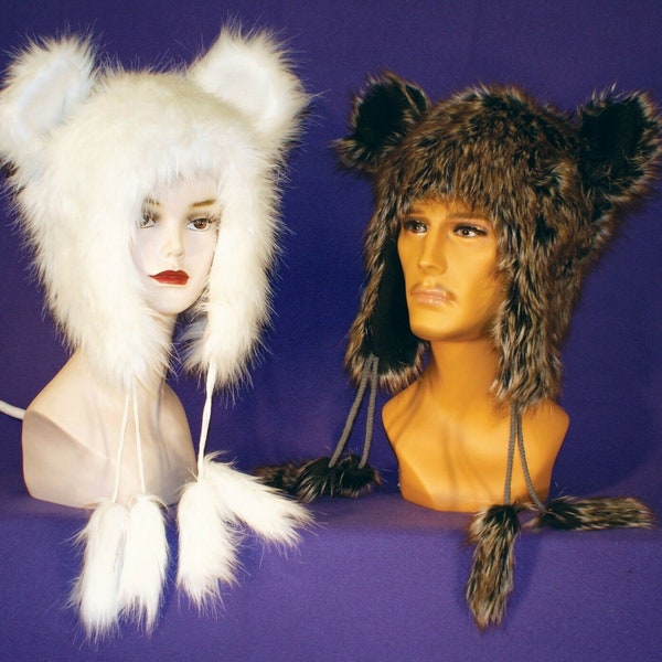 Animal Faux Fur Hat Halloween Costume Hoodie Furry Animal Hat