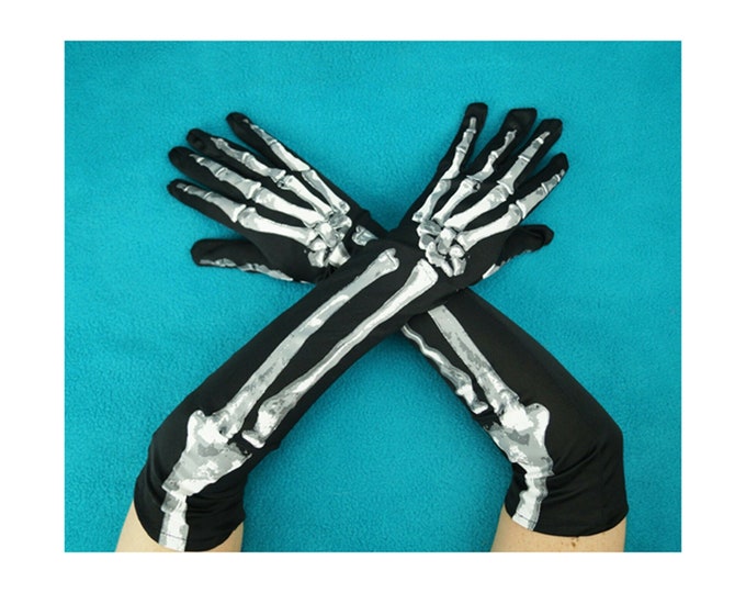 Long Skeleton Gloves Halloween Costume Gloves Skeleton Costume Etsy