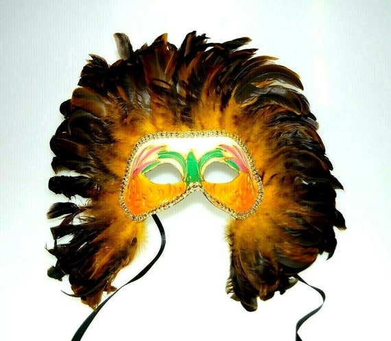 Augenmaske echte Federn Pfau Maske Karneval Venedig 