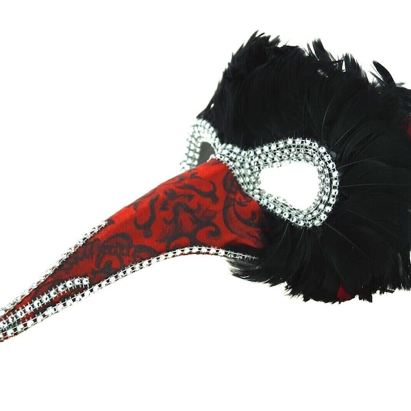 Long Nose Casanova Masquerade Mask with Feathers Men's Venetian Mask