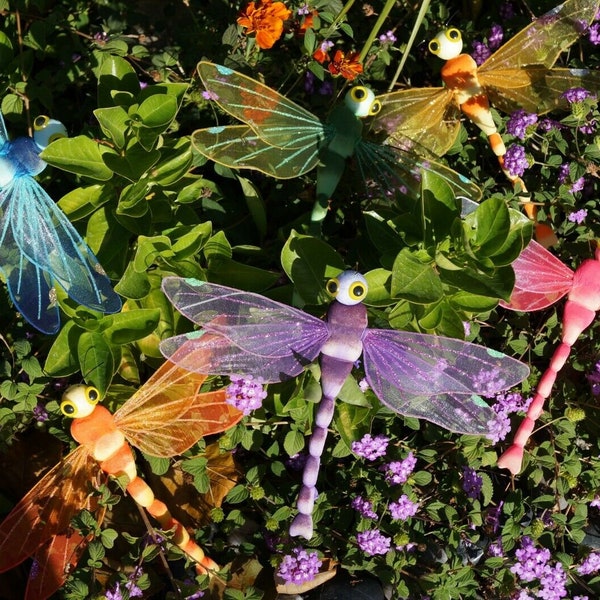 Handmade Nylon 10" Dragonflies 6 Assorted Colors Backyard Party Decorations (6 Pack)