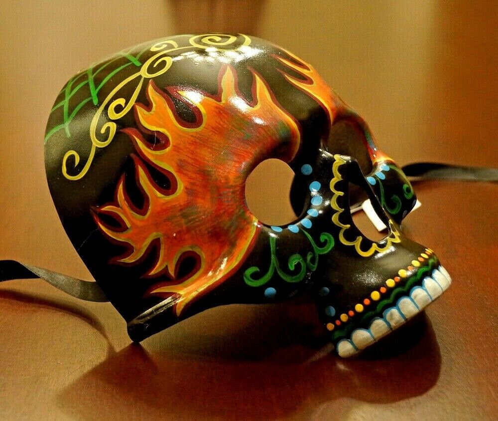 Ghost Rider Day of the Dead Half Skull Face Mask Halloween | Etsy