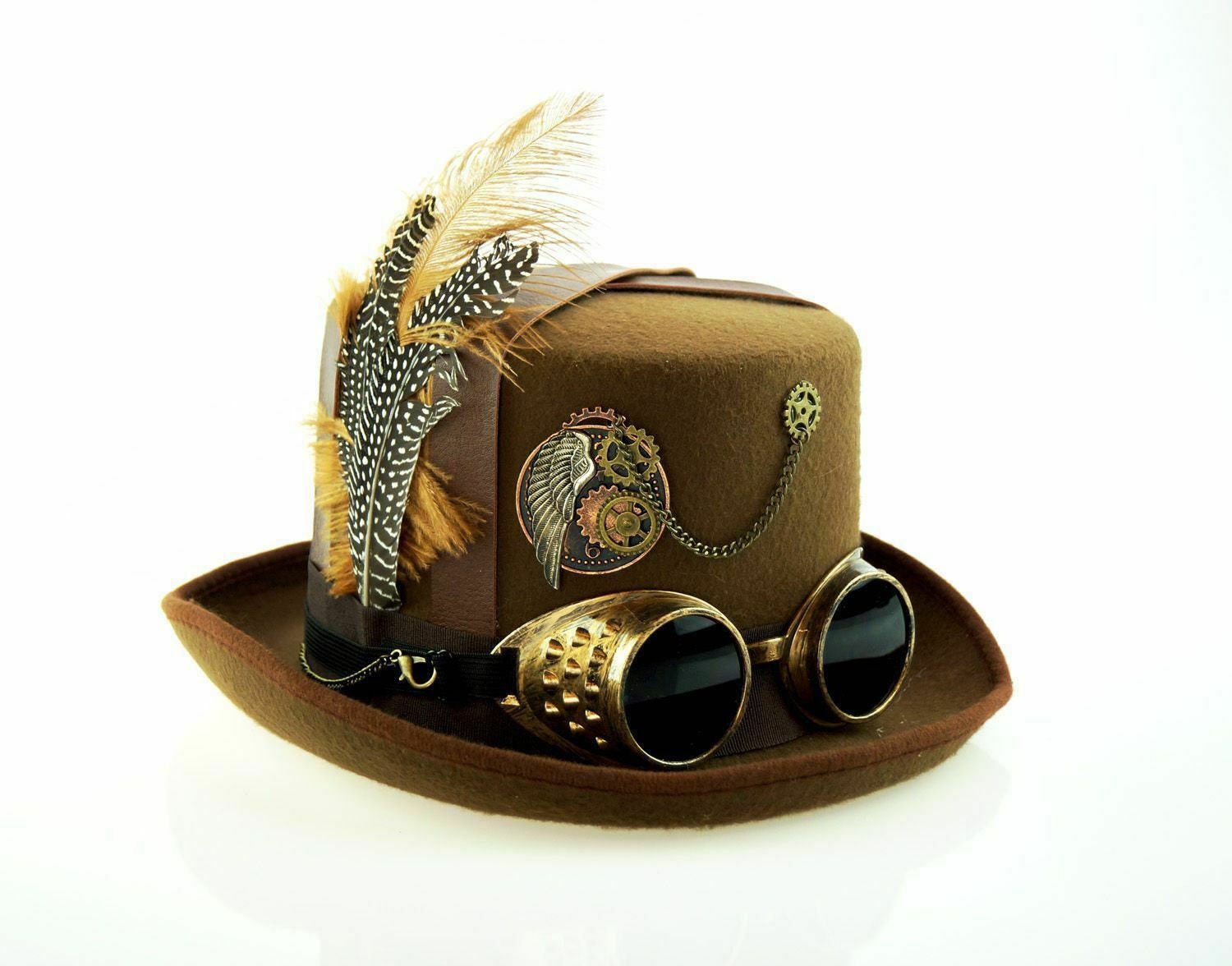 Brown Steampunk Top Hat Burning Man Hat Halloween Costume Top Etsy