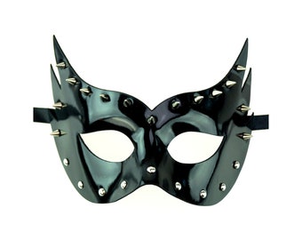 Black Faux Leather Eye Mask With Spikes
