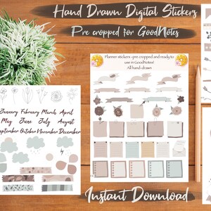 Instant Download over 100 Digital Stickers GoodNotes Pre cropped Earthy Neutral colors