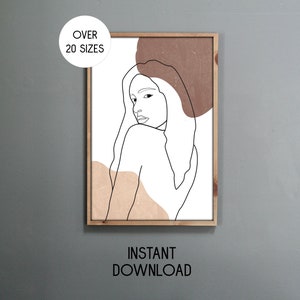 Line Art Wall Art Woman Outline Minimalist Boho Aesthetic Art for the Living room, bedroom, bathroom, Instant Download