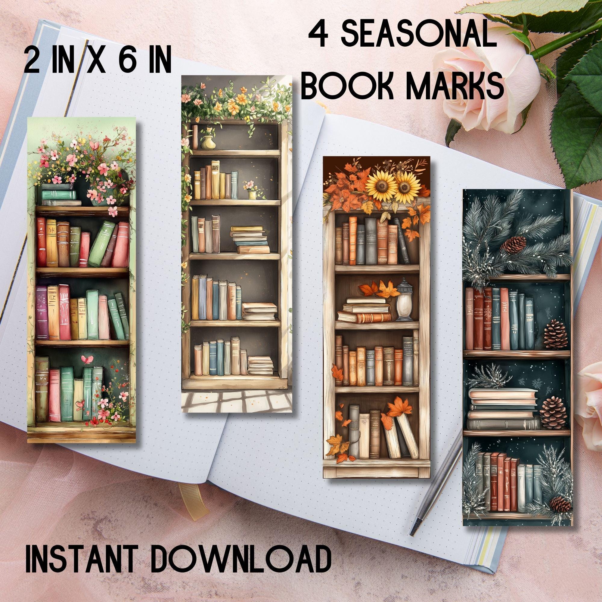 Seasonal Bookshelves Bookmarks: Floral Bookish Gift (Digital Download)