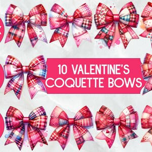Valentine&#39;s Day Plaid Coquette Bows: Clip Art PNG (Digital Download)
