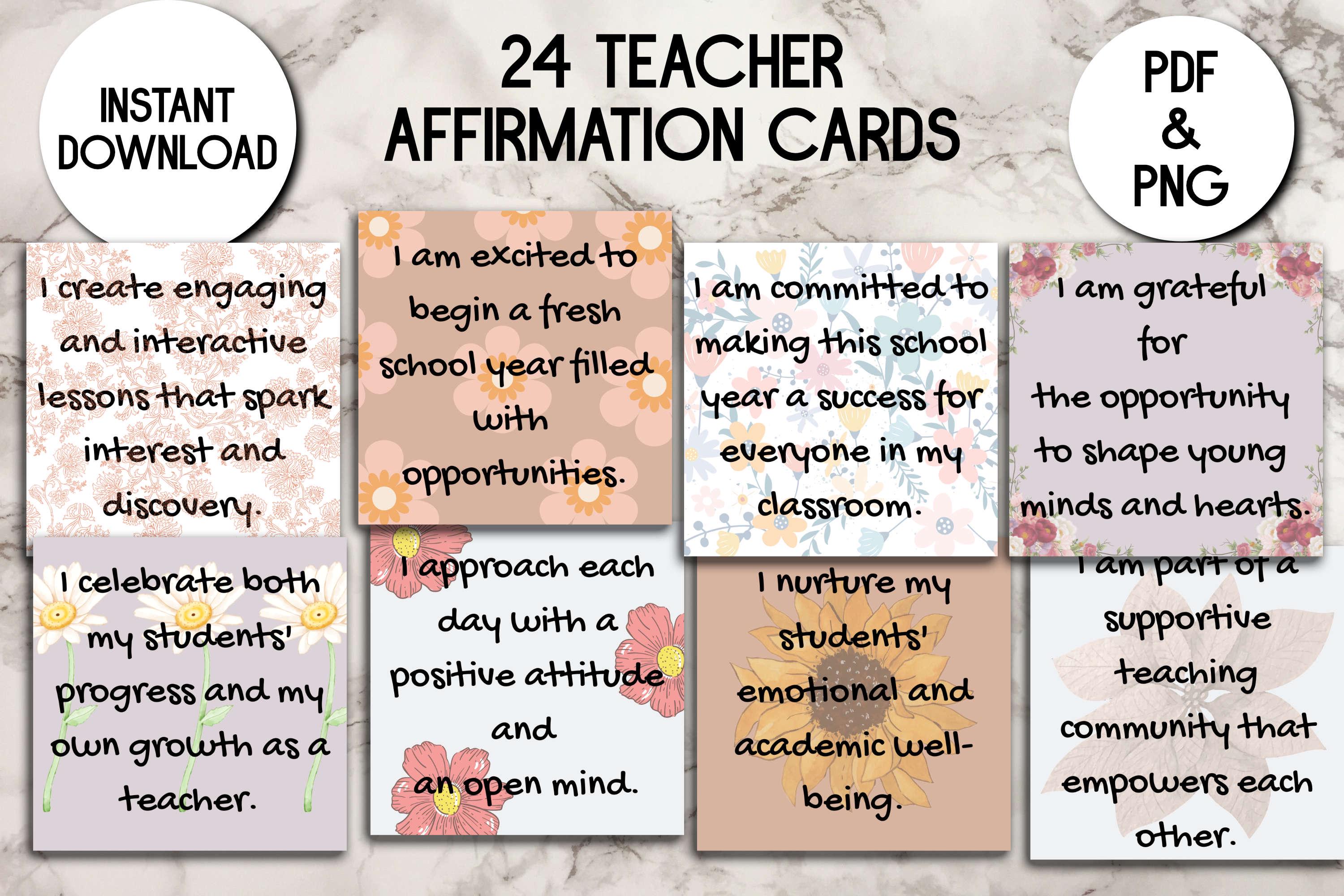 24 Teacher Positive Affirmation Cards 3 Inch Square Printable Instant ...