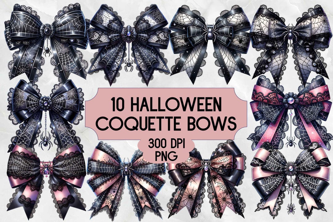 Digital Download 10 Halloween Coquette Bows Illustrations Graphics Clip ...