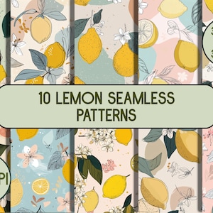 Zitrone Digitales Papier: Nahtloses Sommer-Muster für Scrapbooking (300 dpi JPEG) (Digital Download