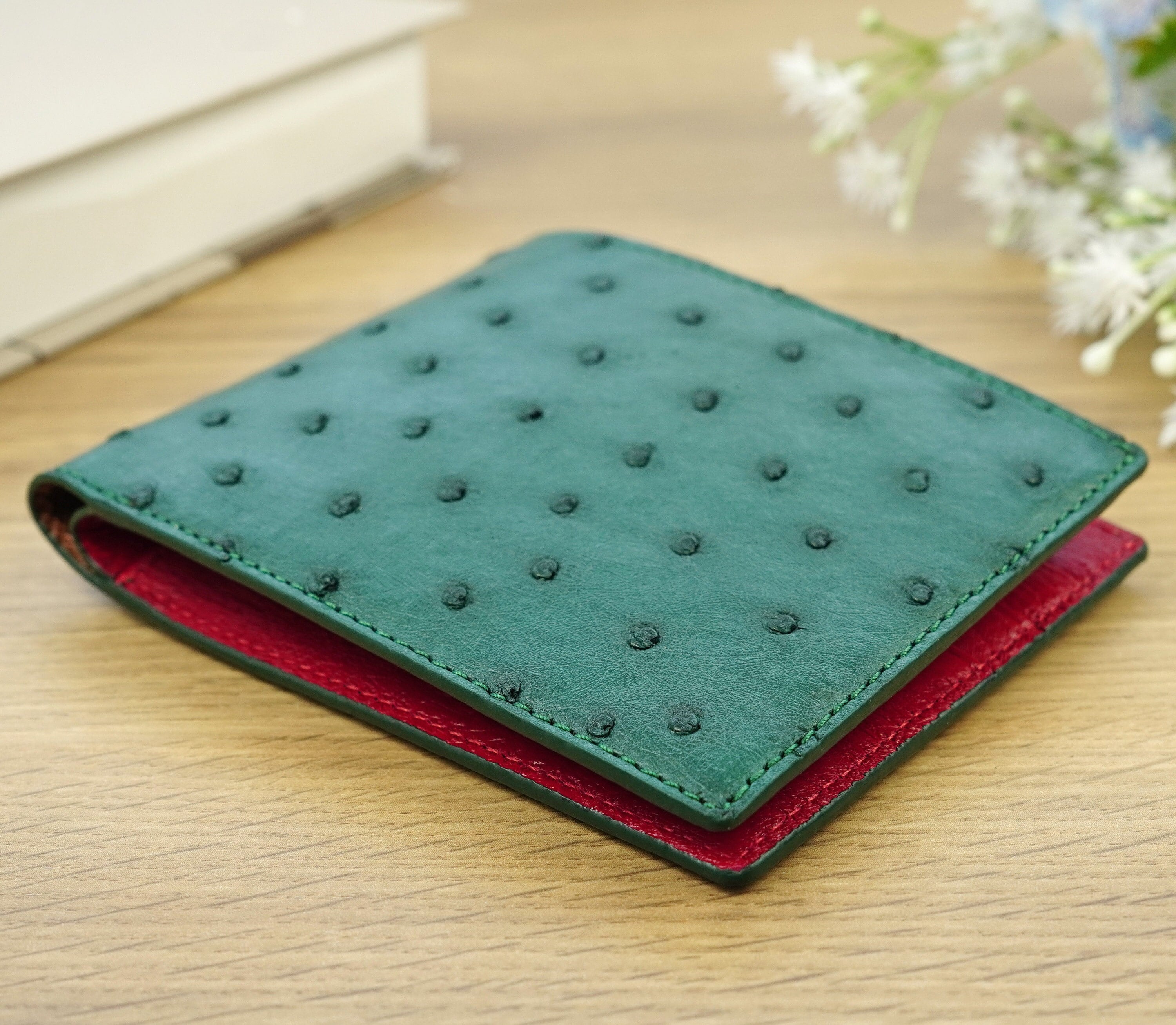 Ostrich Wallet Genuine Ostrich Skin Green