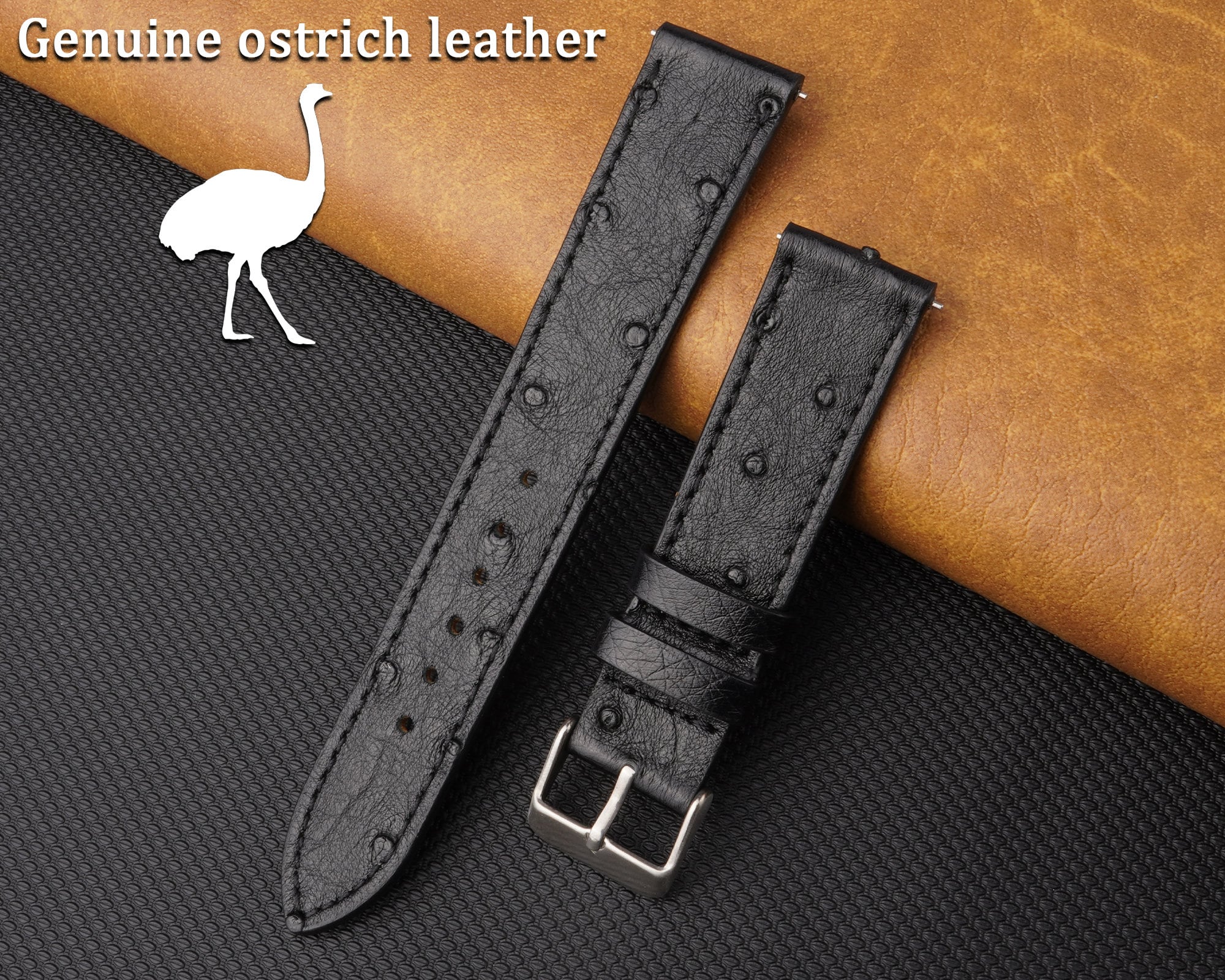 Engraved black ostrich leather western belt