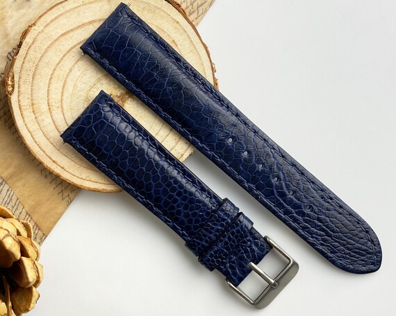 Correa de reloj de cuero de avestruz azul 18mm 19mm 20mm 21mm 22mm 24mm,  reloj de pulsera Vintage regalo para hombres -  México